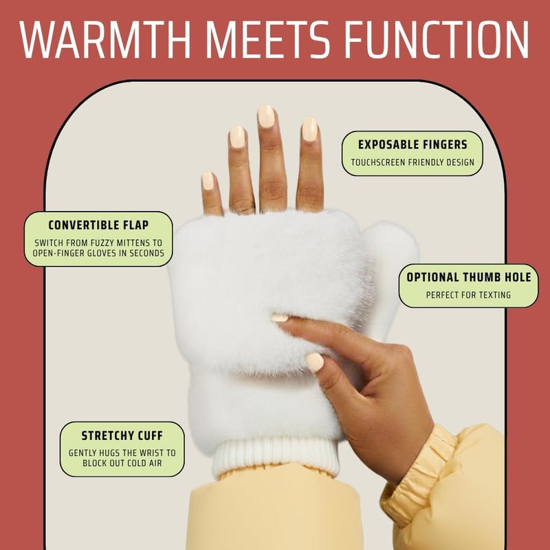 Funky Junque Faux Fur Flip Mittens Womens Warm Convertible Fingerless Gloves - Image 3